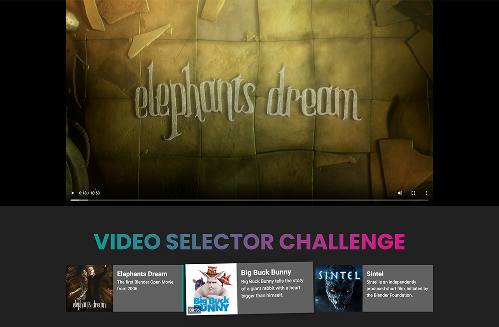 Video selector challenge website screenshot
